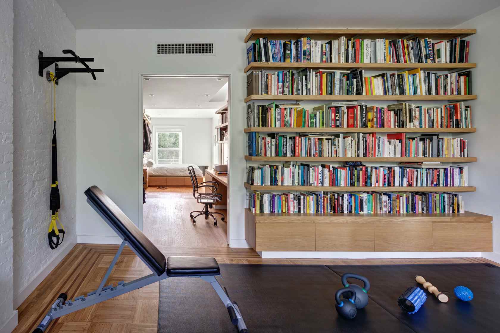 Combine a book room and a home gym